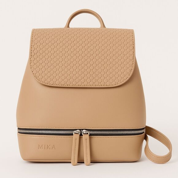 MIKA Beige Vegan Leather Backpack Purse 3-Way Convertible Sling Shoulder Bag EUC - Picture 2 of 9